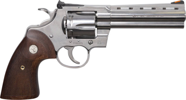 Colt Python Handgun .357 Mag 6rd Capacity 5" Barrel Stainless Finish Walnut Target Wood Grips CA Compliant