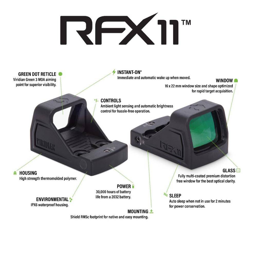 Viridian RFX11 Green Dot Reflex Sight 1x16 Shield RMSc Footprint FDE - Image 2