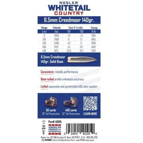 Nosler Whitetail Country Rifle Ammunition 6.5 Creedmoor 140gr SP 2650 fps 20/ct - Image 3