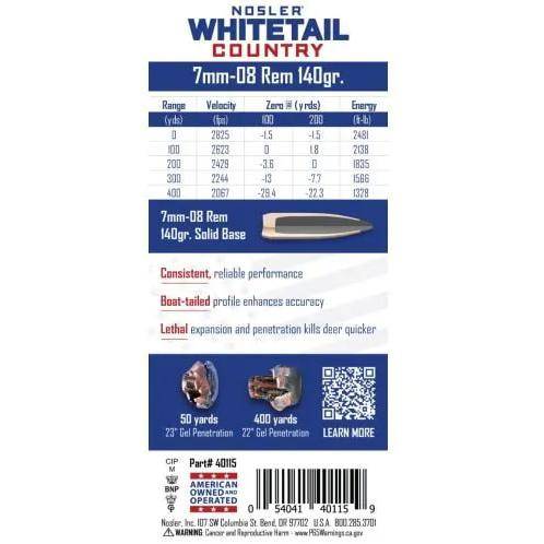 Nosler Whitetail Country Rifle Ammunition 7mm-08 Rem 140gr SP 2825 fps 20/ct - Image 3