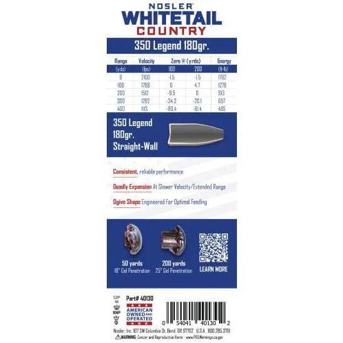 Nosler Whitetail Country Rifle Ammunition 350 Legend 180gr LFN 2100 fps 20/ct - Image 3