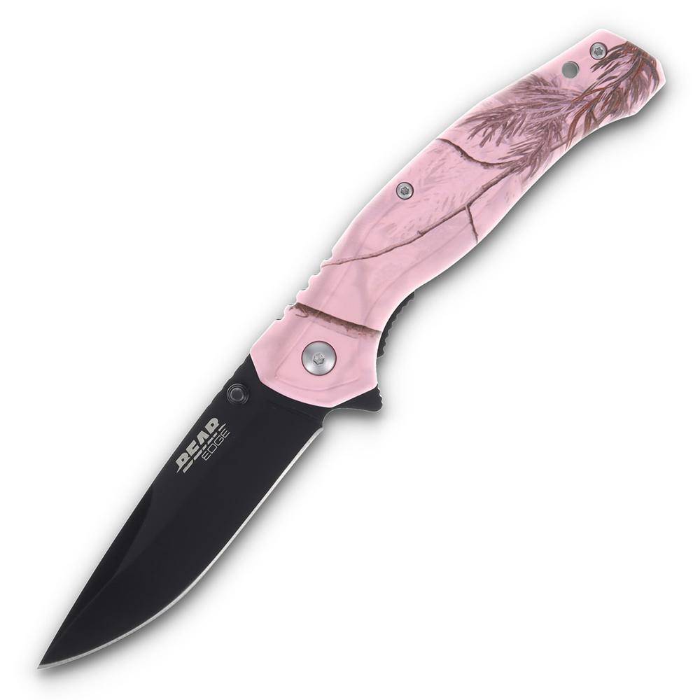 Bear & Son Edge Brisk 2.0 Folding Knife & Sharpener Combo Drop Point Blade Pink Camo - Image 2