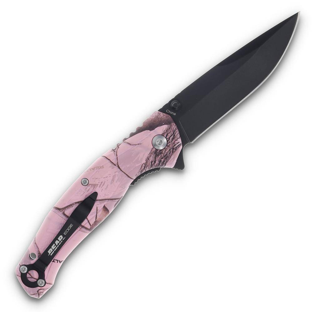 Bear & Son Edge Brisk 2.0 Folding Knife & Sharpener Combo Drop Point Blade Pink Camo - Image 3