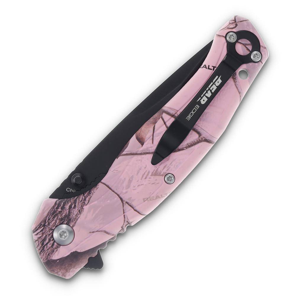 Bear & Son Edge Brisk 2.0 Folding Knife & Sharpener Combo Drop Point Blade Pink Camo - Image 4