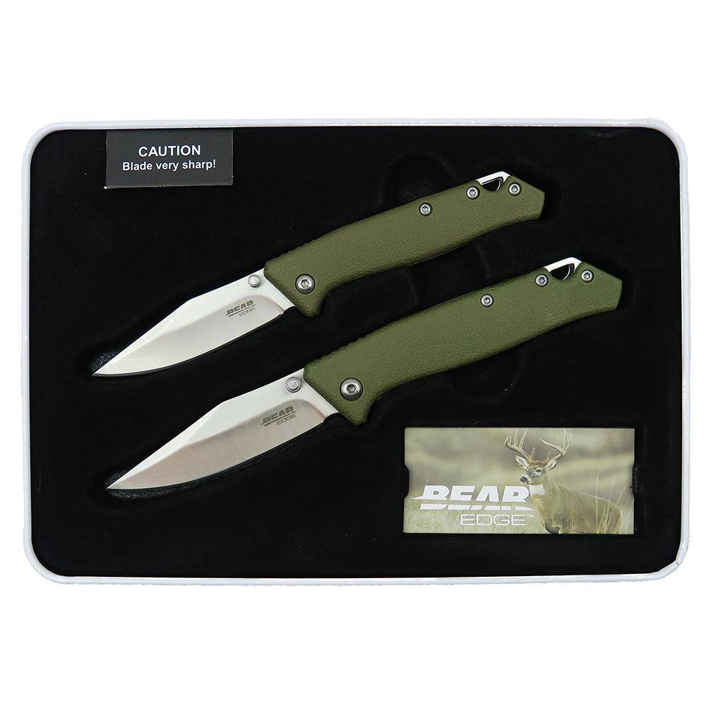Bear & Son Limited Edition Gift Tin Two Folding Knife Combo Set OD Green - Image 4