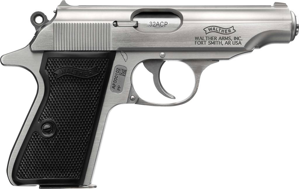 Walther PP Stainless Handgun .32 Auto 8rd Magazines(2) 3.9" Barrel Stainless Frame