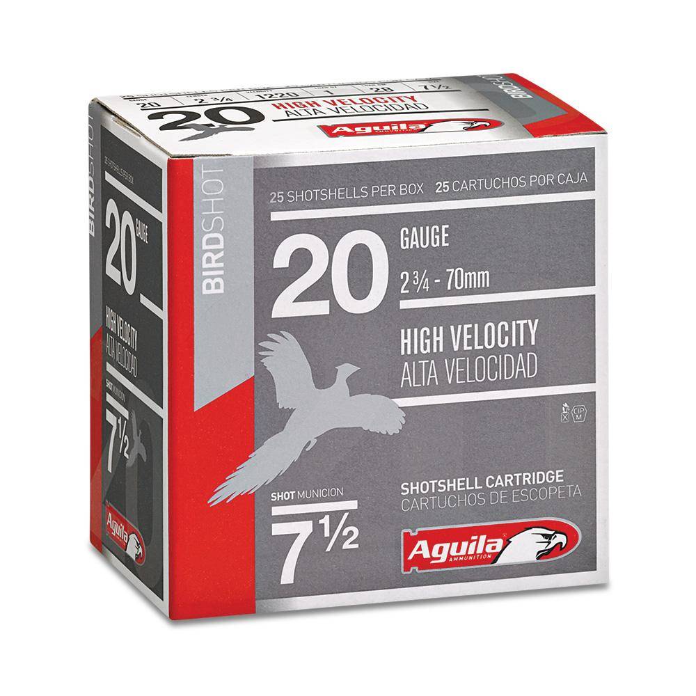 Aguila High Velocity Shotshells 20 ga 2-3/4" 1oz 1220 fps #4 25/ct