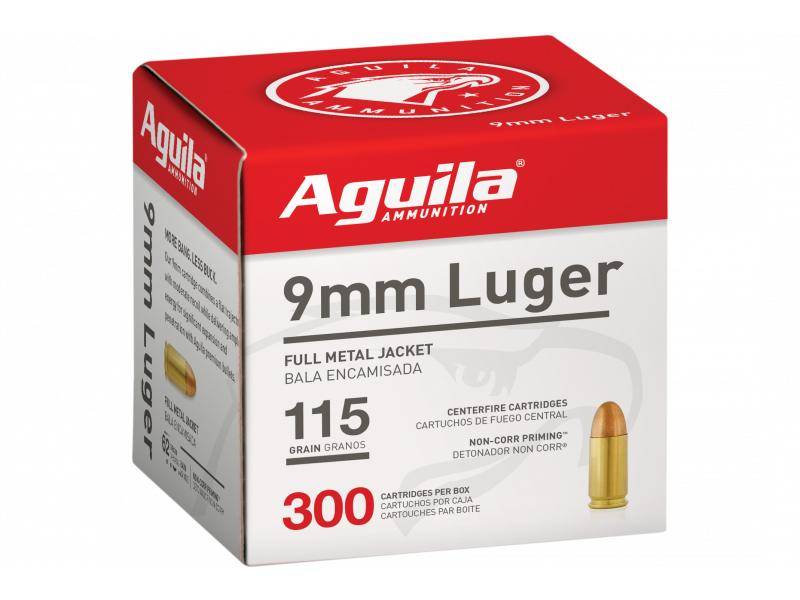 Aguila Handgun Ammuntion 9mm Luger 115 gr FMJ 1150 fps  300/ct