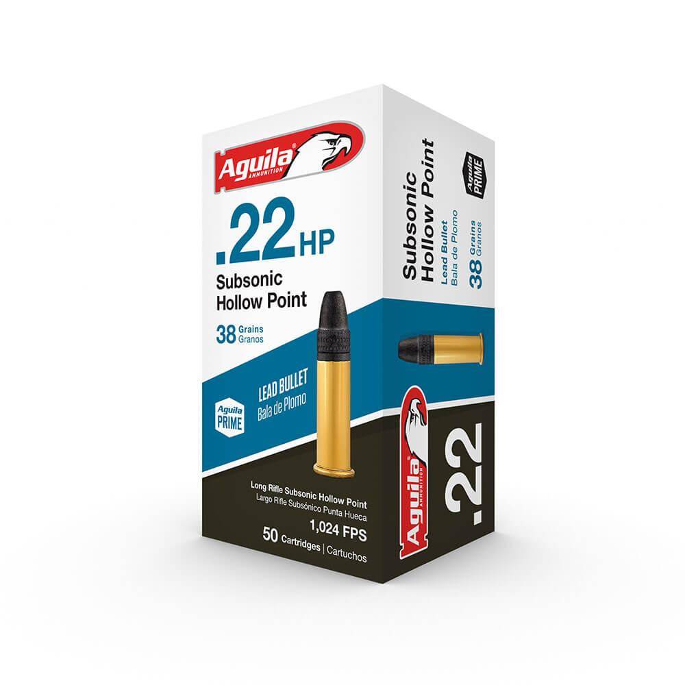 Aguila Subsonic Rimfire Ammunition .22 LR 38 gr HP 1024 fps 50/ct