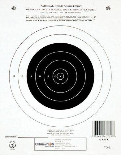 Champion Official NRA Targets GTQ-3/1 50 yd.  Small Bore Rifle Single Bull 12/Pack