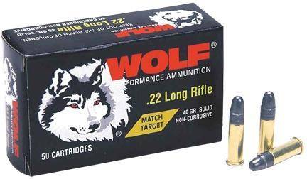 Wolf Match Target Rimfire Ammunition .22 LR 40 gr RN 50/box