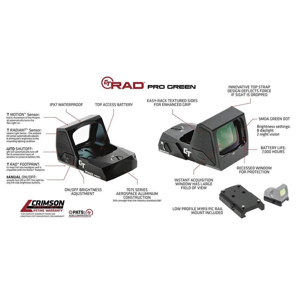 Crimson Trace Electronic Open Reflex Sight LED CT RAD Pro - Green for Pistols