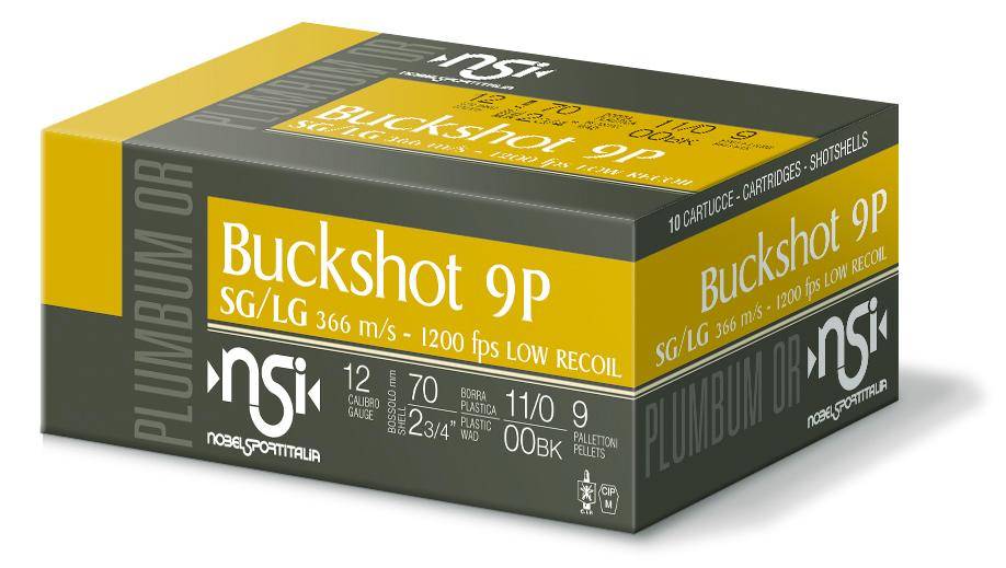 Noble Sport Plumbum Buckshot Shotshells 12 ga 2-3/4" 9 pellet 1200 fps #00 10/ct