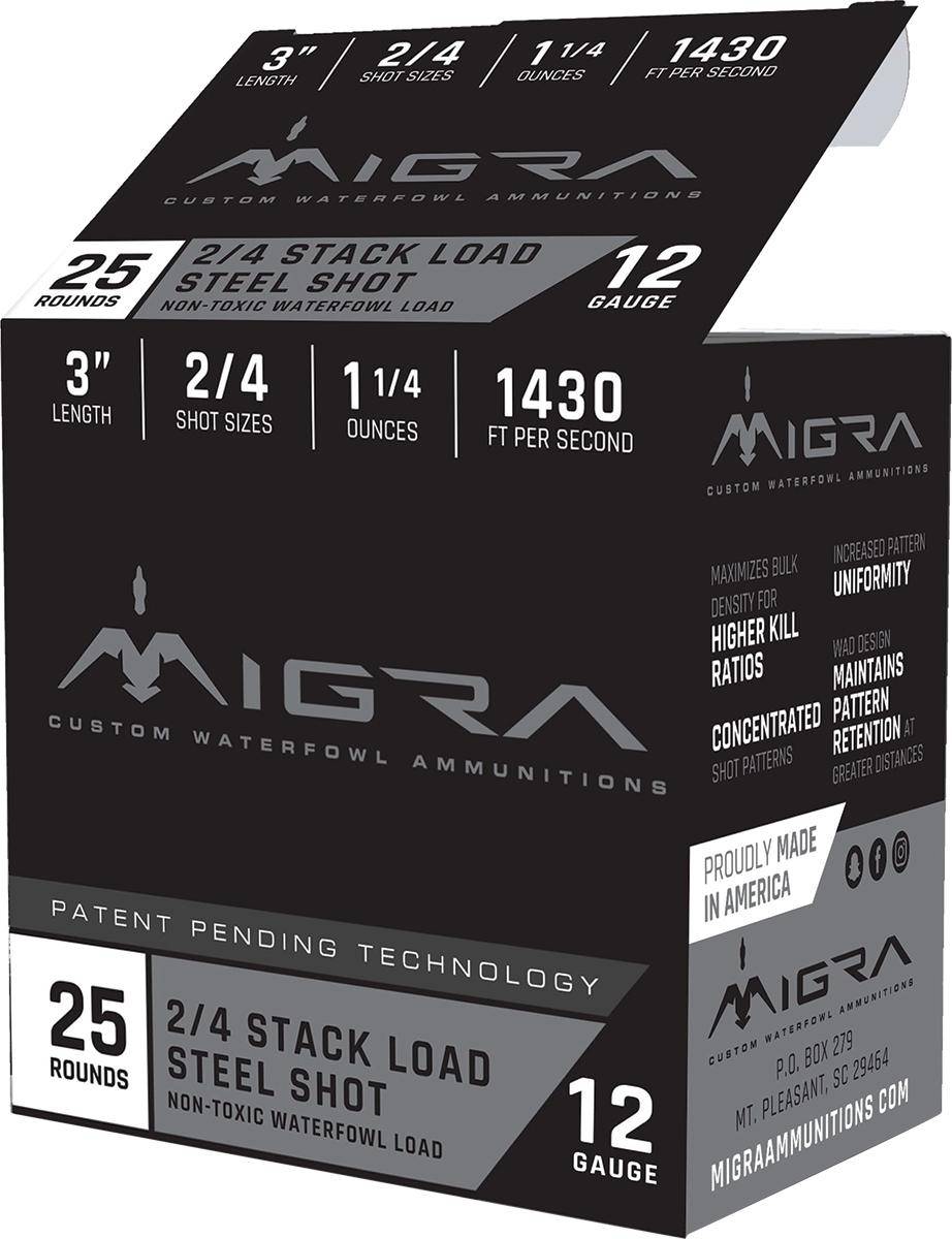 Migra Waterfowl Steel Shot Shotshell 12 ga 3" 1-1/4 oz 1430 fps #2 4 25/ct