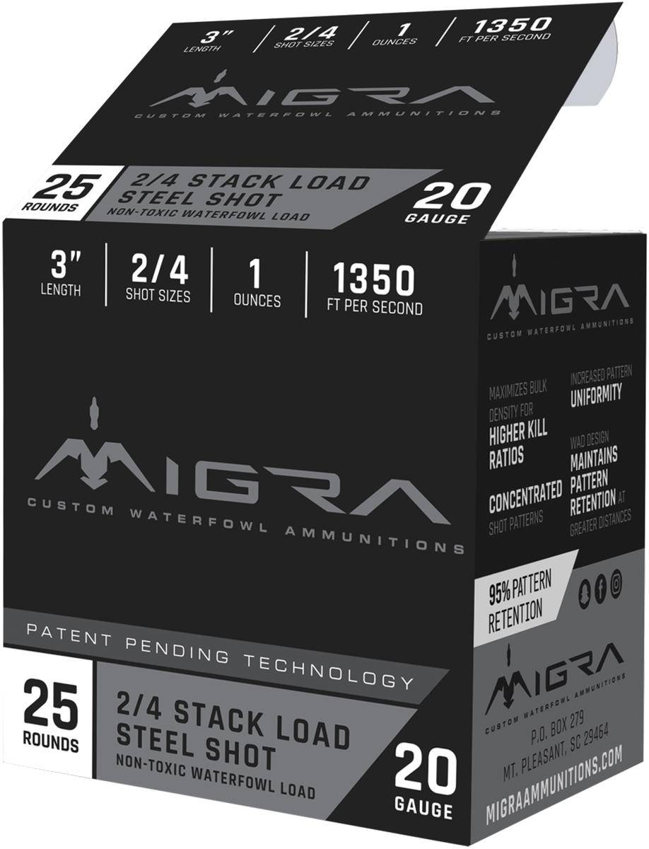 Migra Waterfowl Steel Shot Shotshell 20 ga 3" 1 oz 1350 fps #2 #4 25/ct