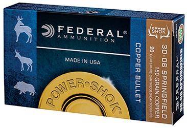 Federal Copper Power-Shok Rifle Ammunition .30-06 Sprg150 gr CHP 2910 fps 20/ct