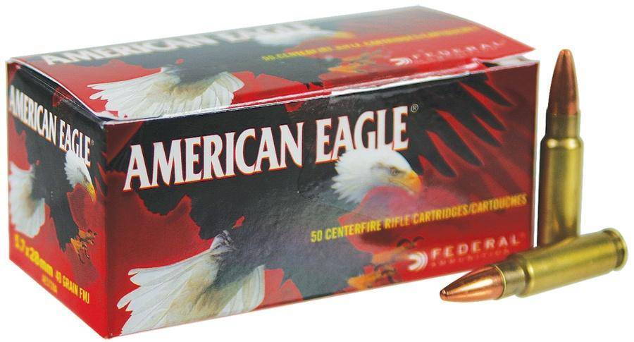 American Eagle Handgun Ammunition 5.7x28mm 40 gr FMJ 1655 fps 50/ct