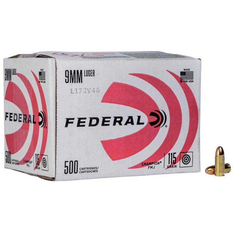 Federal Champion Training Handgun Ammuntion 9mm Luger 115 gr FMJ 1125fps 500/ct (Bulk)