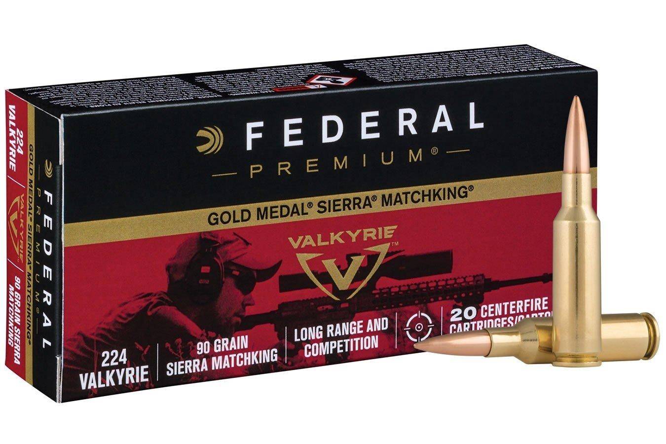 Federal Premium Gold Medal Sierra Matchking Ammunition .224 Valkyrie 90 gr 2700 fps BTHP 20/ct