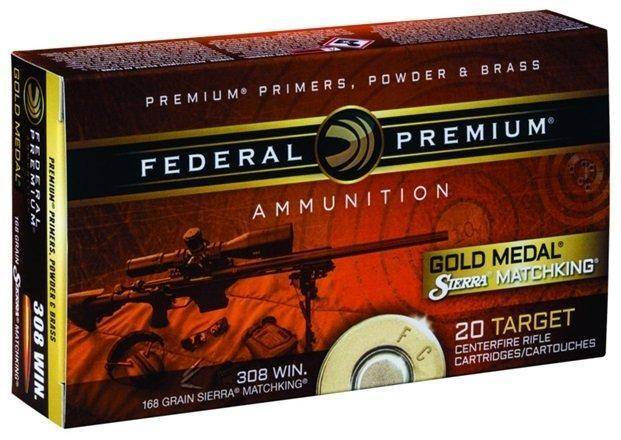 Federal Premium Gold Medal Sierra Matchking Rifle Ammunition .308 Win 168 gr BTHP 2650 fps 20/ct