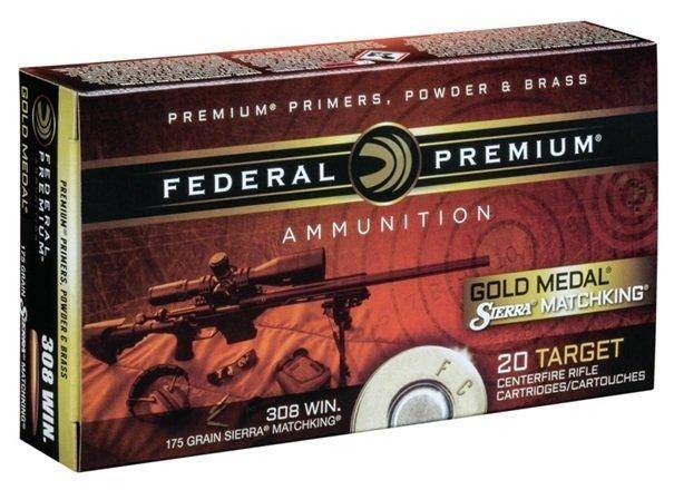 Federal Premium Gold Medal Sierra MatchKing Rifle Ammunition .308 Win 175 gr BTHP 2600 fps - 20/ct