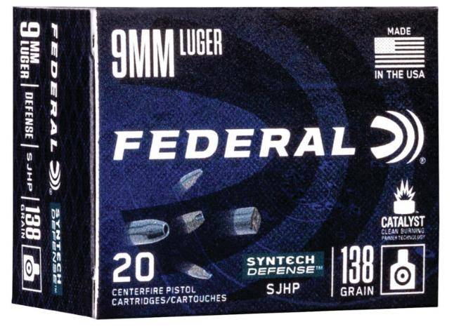 Federal  Syntech Defense Handgun Ammuntion 9mm Luger 138 gr SJHP 1130 fps 20/ct