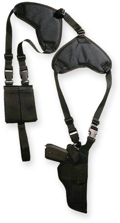 Dlxe shoulder hrnss w/vertl hlstr&pouch Fit lrg frame auto w/3.5-5 In brrl