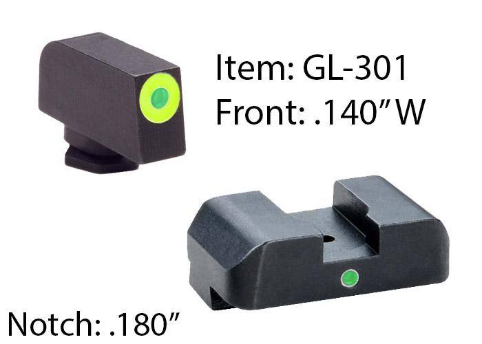 Ameriglo Tritium i-Dot Night Sight Set for Select Glocks / Front Outline Color - LumiGreen / Rear Metal Style - New