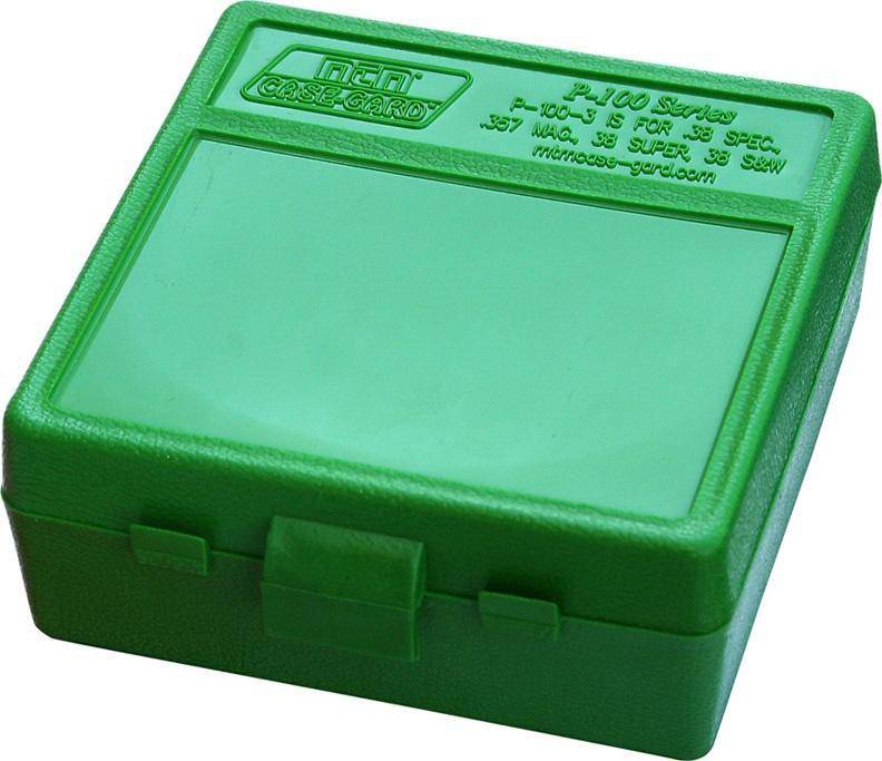 MTM P-100-3 Ammo Box 100 Rounds Flip-Top 38 - 357 Green