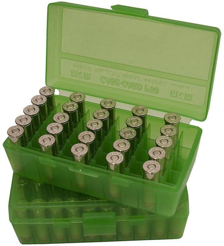 MTM Case Guard P-50 Series Handgun Ammo Box .25 / .32 Auto 50 Rounds Green