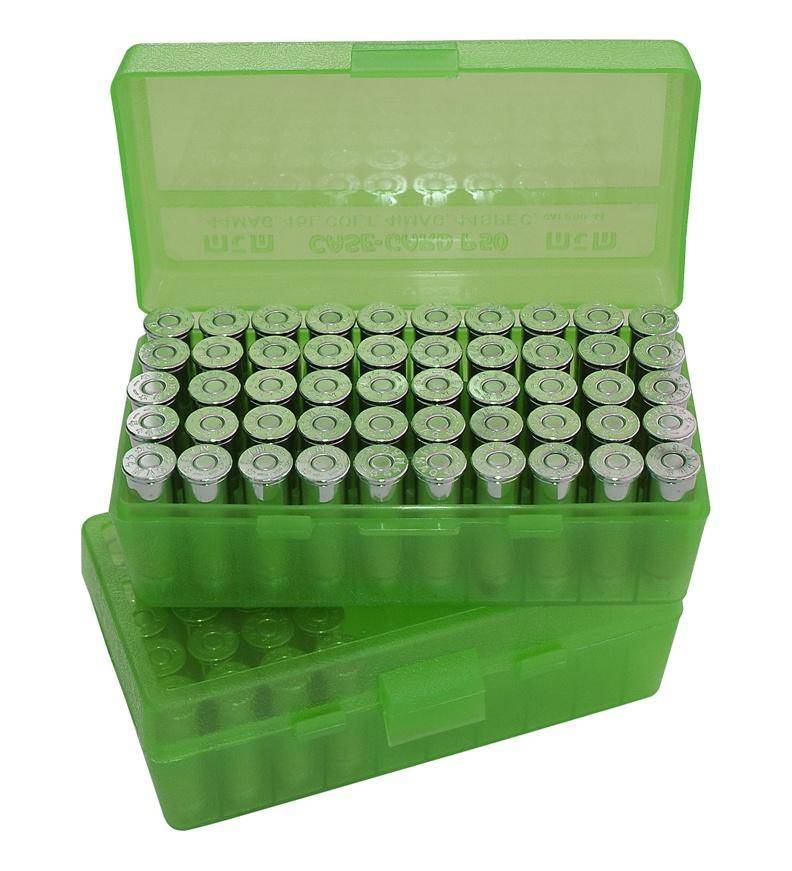 MTM Case Guard P-50 Series Handgun Ammo Box for 44/41/45 Mag 50 Rounds Green