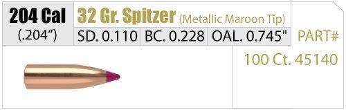 Nosler Ballistic Tip Lead Free Varmint Rifle Bullets .20 cal .204" 32 gr SPTFB-BTLF 100/ct