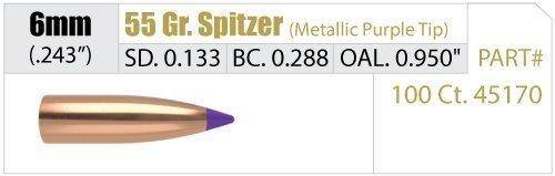 Nosler Ballistic Tip Lead Free Varmint Rifle Bullets 6mm .243" 55 gr SPTFB-BTLF 100/ct