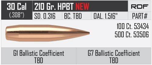 Nosler RDF Rifle Bullets 30 Cal .308" 210 gr HPBT 500/ct