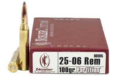Nosler Partition Trophy Grade Rifle Ammunition 25-06 Rem 100 gr PSP 3300 fps 20/ct