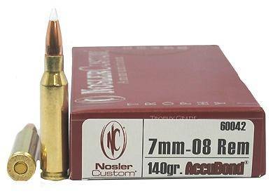Nosler Accubond Trophy Grade Rifle Ammunition 7mm-08 140 gr PT 2825 fps 20/ct