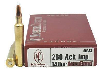 Nosler Accubond Trophy Grade Rifle Ammunition .280 Ackley Improved 140 gr PT 3200 fps 20/ct