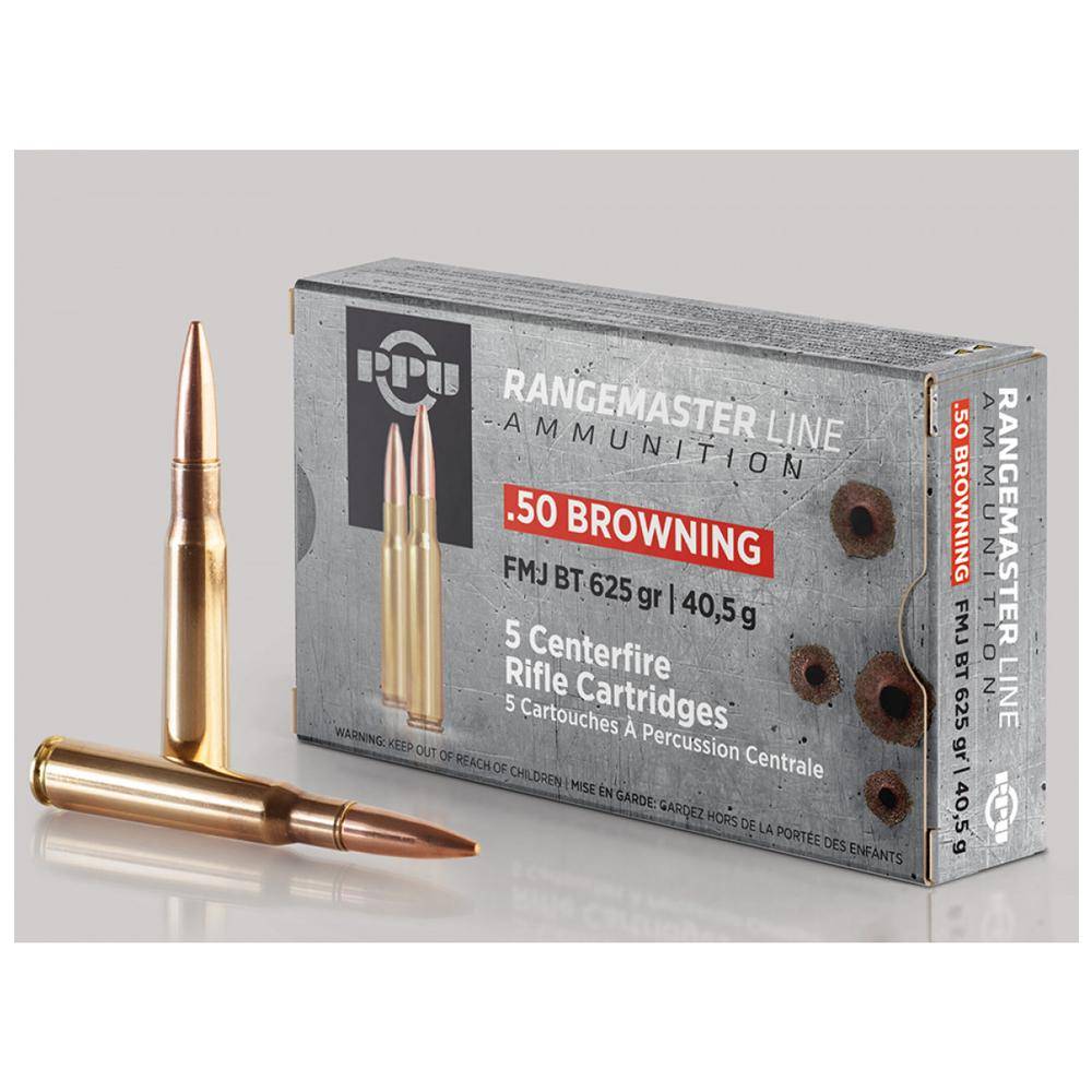 PPU Rangemaster Rifle Ammunition .50 BMG 625gr FMJ 2940 fps 120/ct (Metal Can)