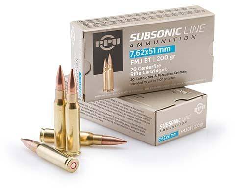 PPU Subsonic Rifle Ammunition 7.62X51 NATO 200 gr FMJBT 1050 fps 20/ct
