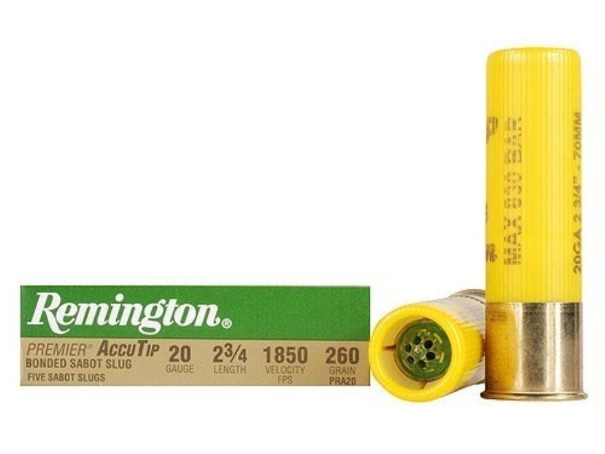Remington Premier AccuTip Bonded Sabot Slug 20 ga 2 3/4"  260 gr Slug 1850 fps 5/ct