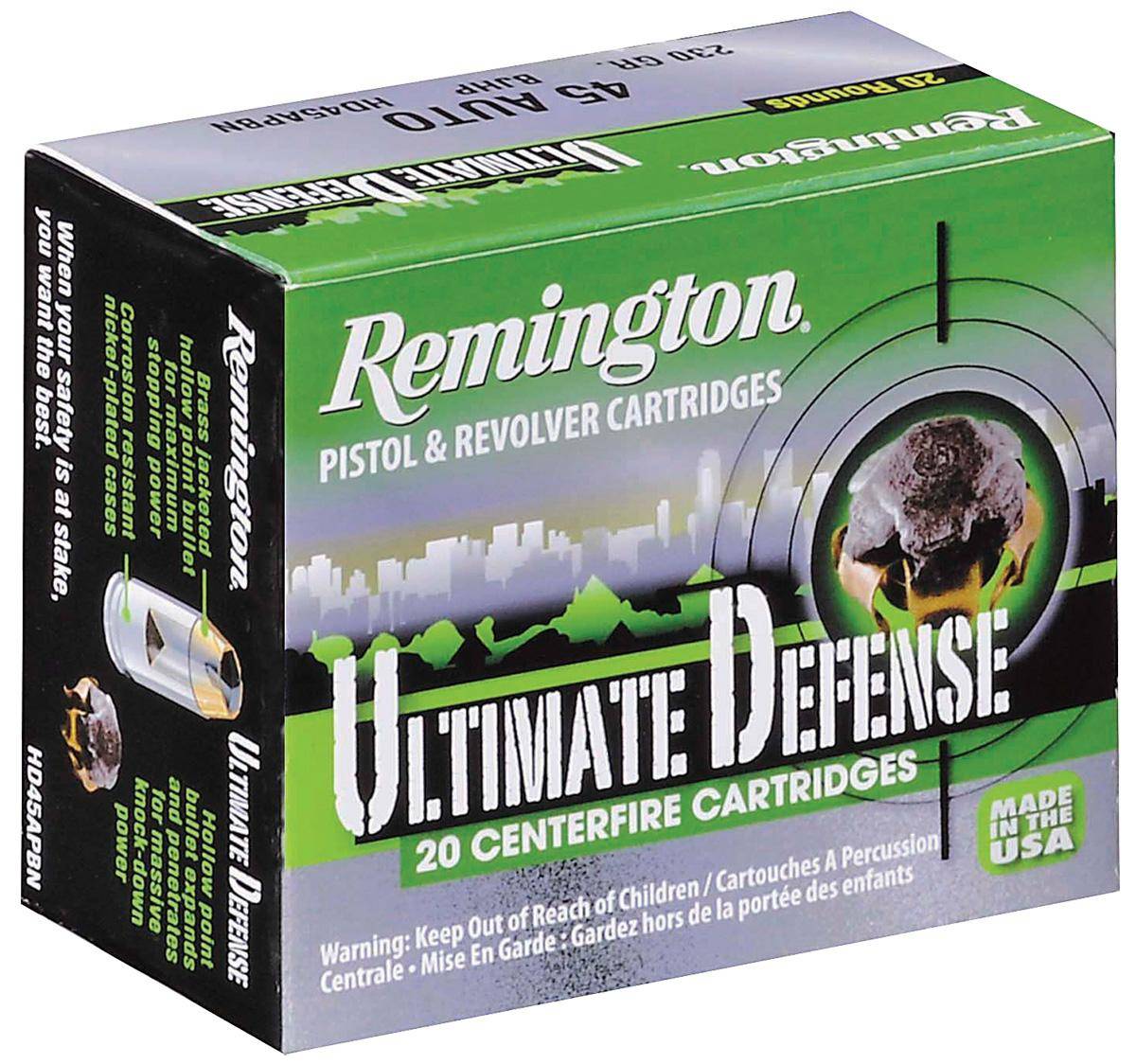 Remington Ultimate Defense Handgun Ammunition .45 Auto 230 gr BJHP 875 fps 20/ct