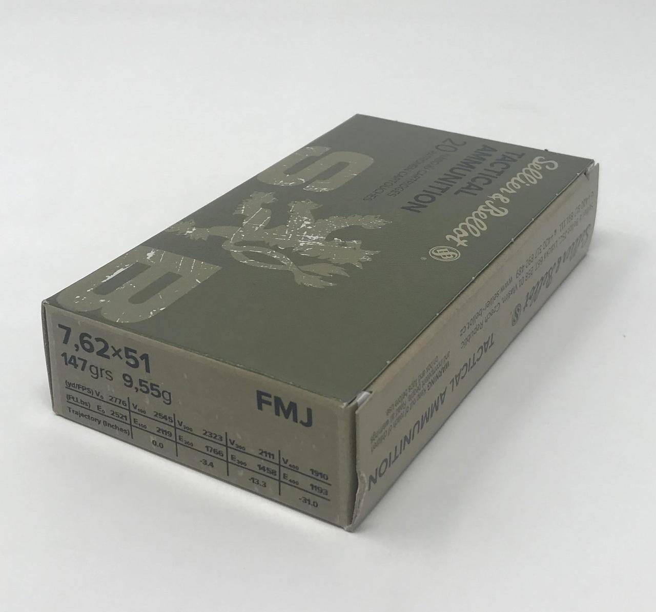Sellier & Bellot M80 Rifle Ammunition 7.62X51 NATO 147gr FMJ 2776 fps 20/ct
