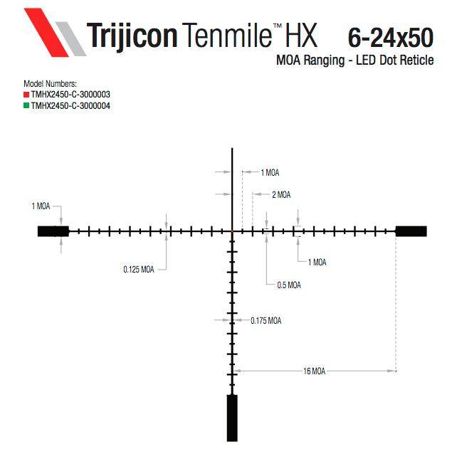 Trijicon Tenmile HX Rifle Scope 6-24x50 30mm SFP Green LED Dot MOA Ranging / Sunshade