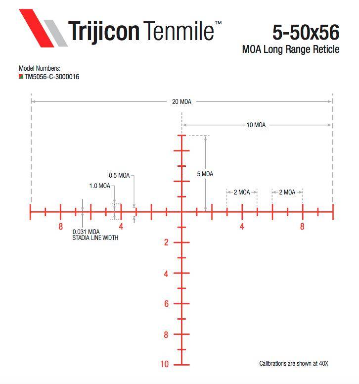 Trijicon Tenmile Extreme Long-Range Rifle Scope 5-50x56 34mm SFP Red/Green MOA Long Range Illum
