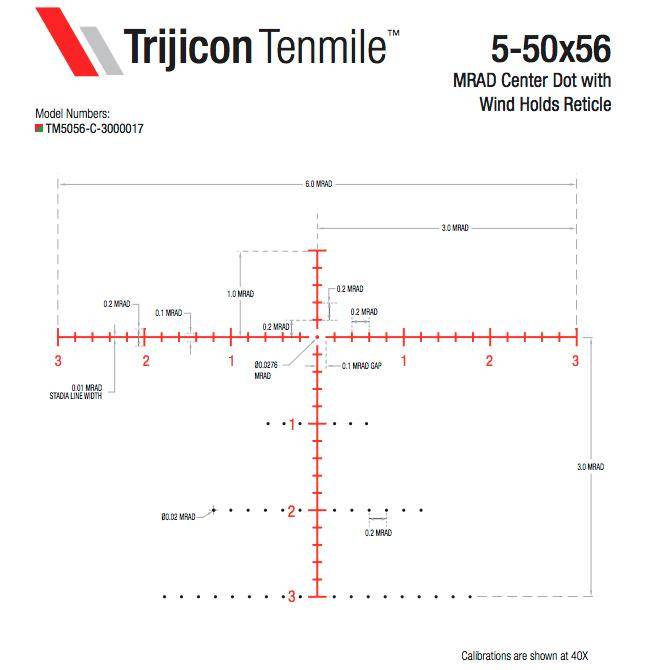 Trijicon Tenmile Extreme Long-Range Rifle Scope 5-50x56 34mm SFP w/ Red/Green MRAD Center Dot