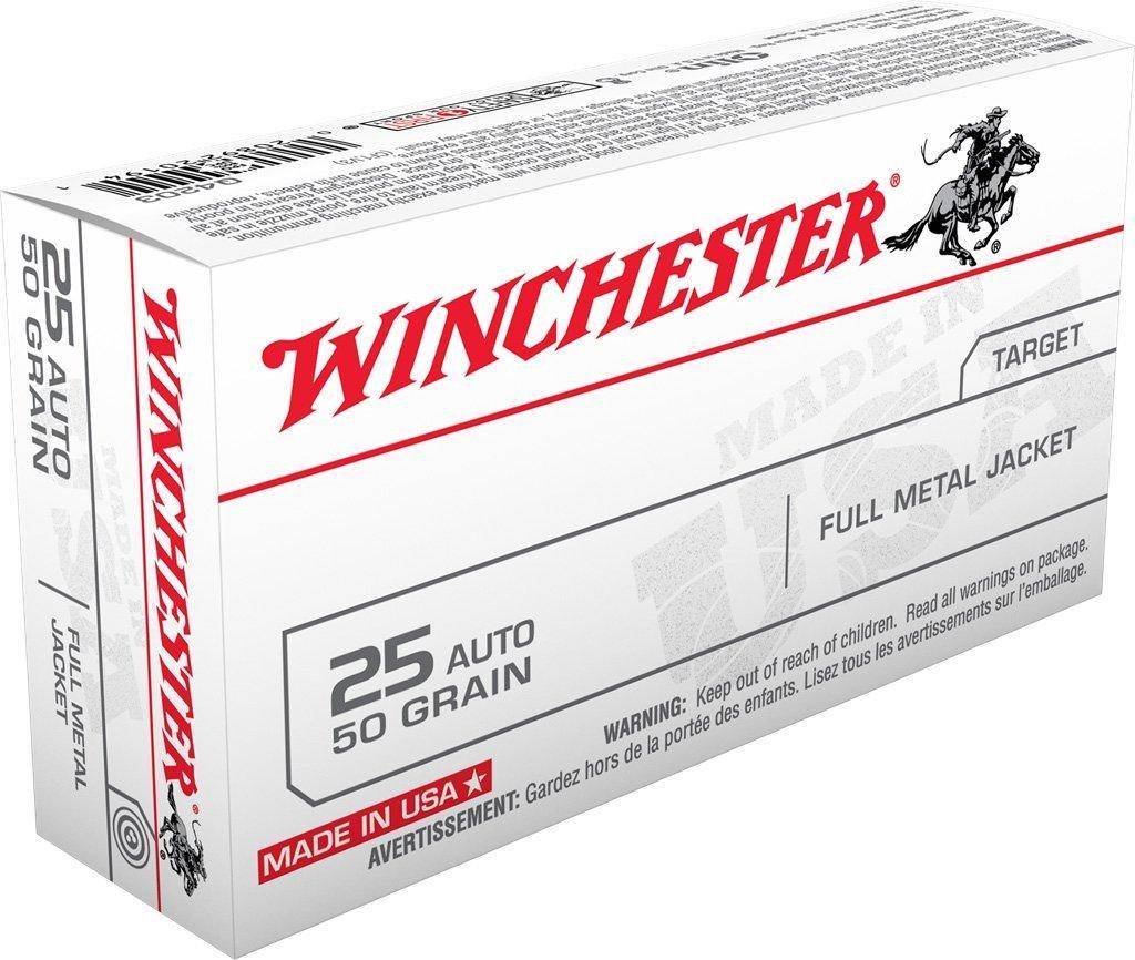 Winchester USA Handgun Ammunition .25 ACP 50 gr FMJ  50/ct