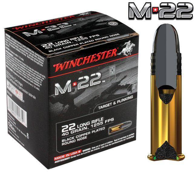 Winchester M-22 Rimfire Rifle Ammunition .22 LR 40 gr. RN 1000/ct