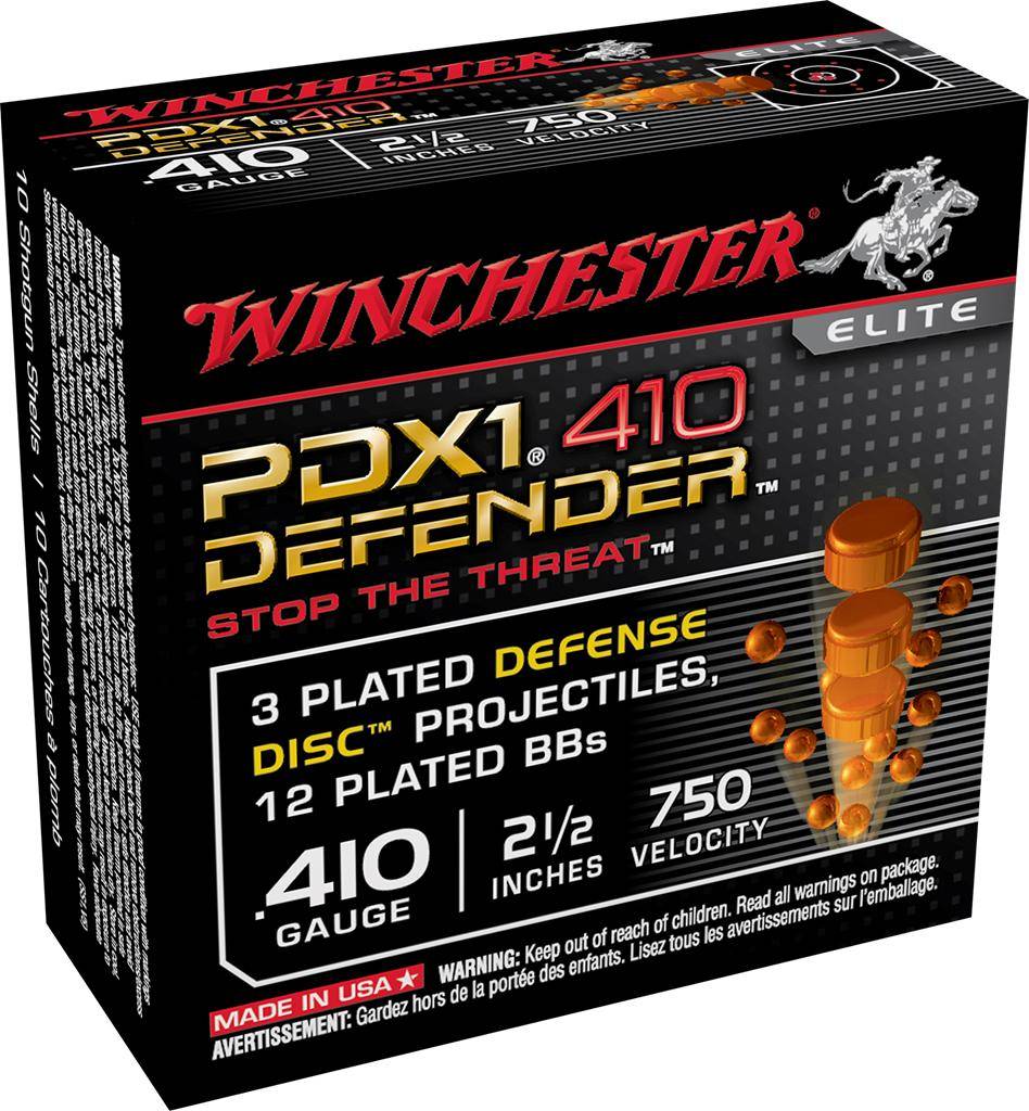Winchester Supreme Elite PDX1 Personal Defense Shotgun Ammunition .410 ga 2 1/2"  3 disc 12 plts + Slug 750 fps 10/ct