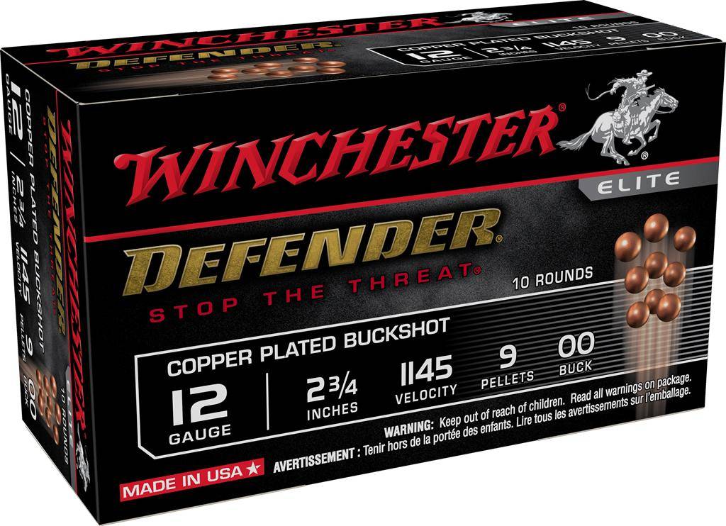 Winchester Copper Plated Defender Shotshells 12 ga 2-3/4" 9-Pellet 1145 fps #00 10/ct