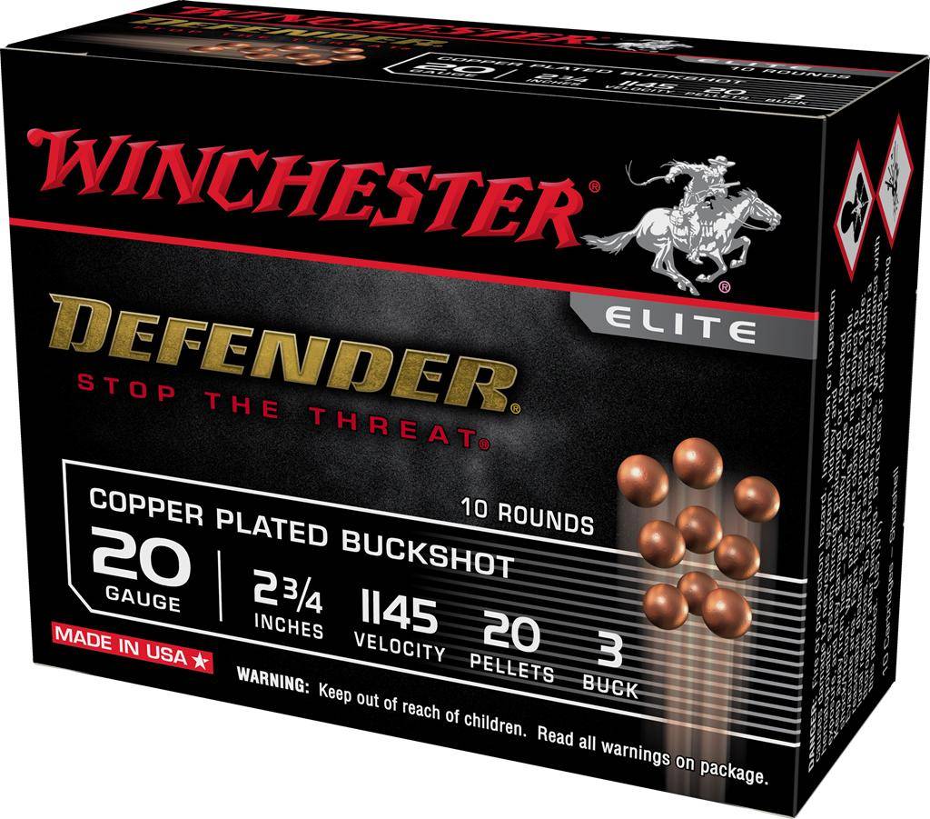 Winchester Copper Plated Defender Shotshell 20 ga 2-3/4" 20 pellet 1145 fps #3 10/ct